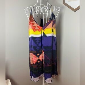 Alice And Olivia Silk Geometric Watercolor Print V-Neck Mini Dress Sz 8 Western